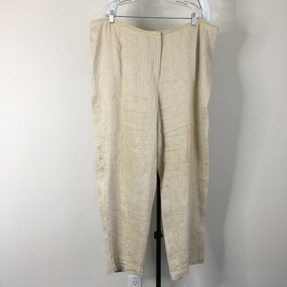 EILEEN FISHER Beige Italian Linen Cotton Blend Textured Pant - Picture 1 of 16